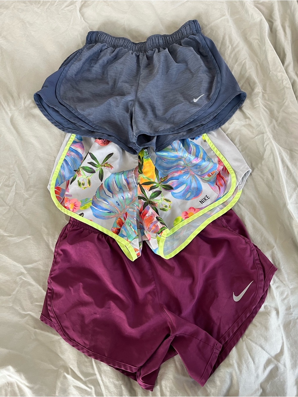 Nike Athletic Running Shorts Trio - Gray, Tropical, Plum
